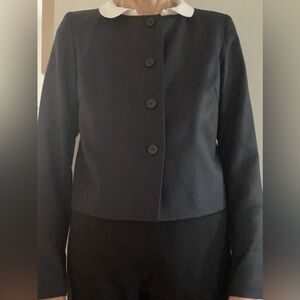 Agnes B. Navy blue, cropped light wool jacket, lined. French size 38